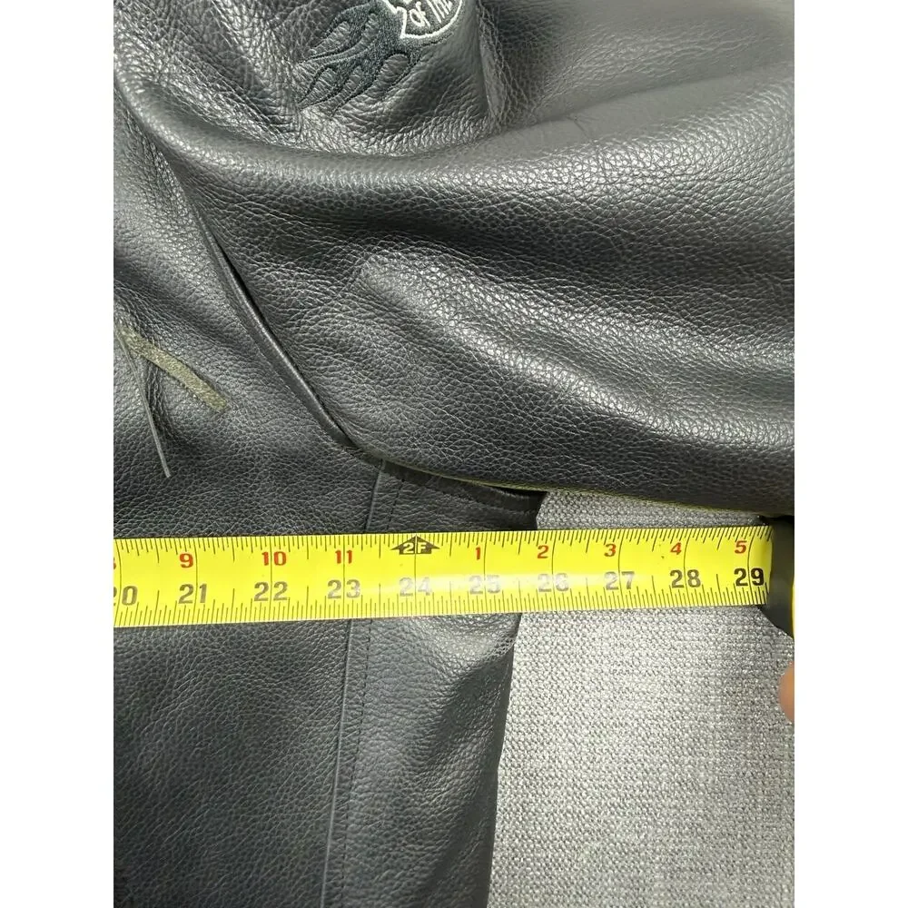 River Road Leather Motorcycle Jacket Mens 48 Black Biker Belted Leaders Patch